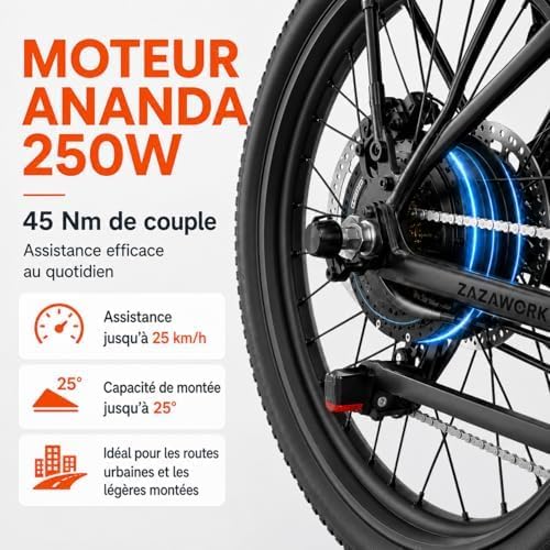 ZAZAWORK CF29 – Vélo Électrique 29'' 250W 48V 15Ah 100 km 21 Vitesses – Vitesse max 25 km/h Blanc/Vert