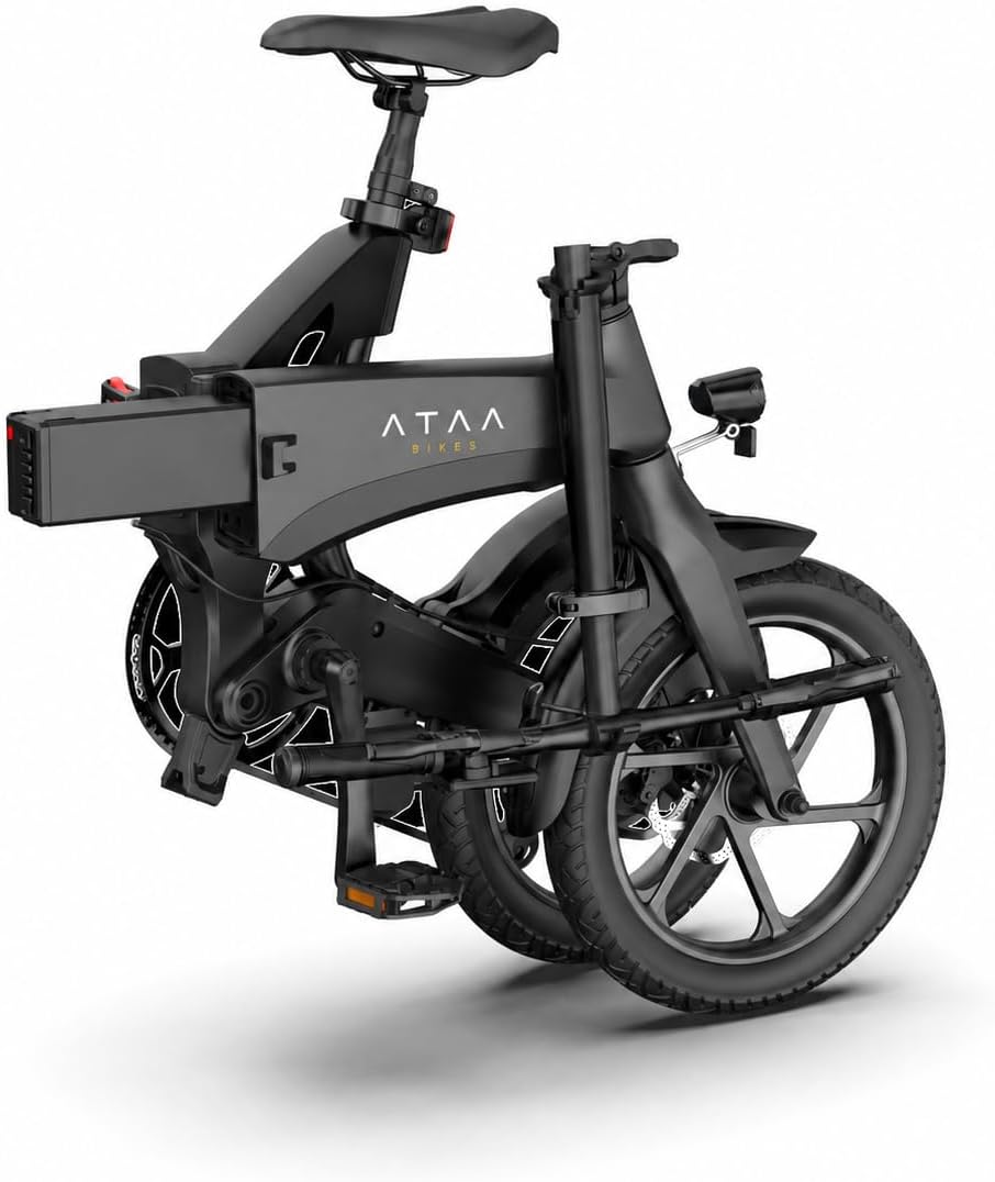 ATAA City 00 – Vélo Électrique Pliable 18.9 kg Cadre Magnésium 250W 36V 7.8Ah 58 km Courroie CE Noir – Vitesse max 25 km/h