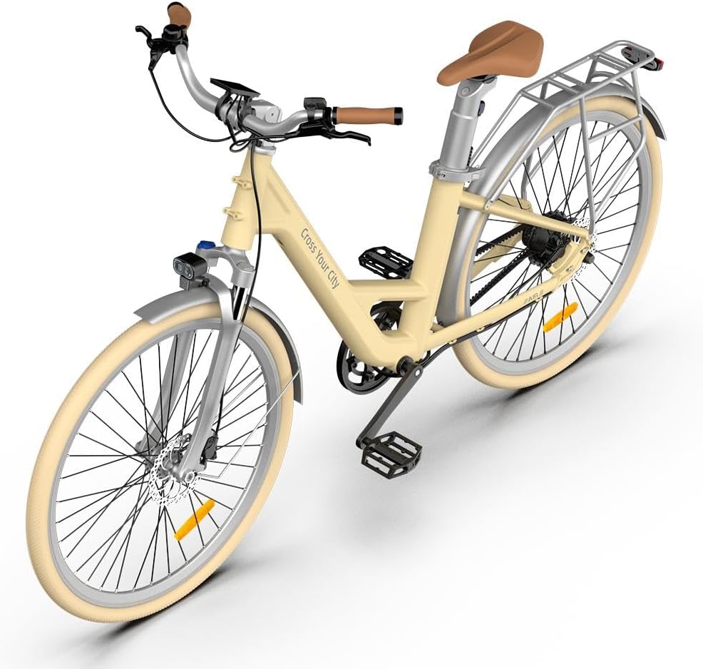 ADO Air 28*2 – Vélo Électrique Urbain 28'' Moteur 250W 36V 9.6Ah 100 km Courroie Silencieuse 2 Paniers APP – Vitesse max 25 km/h