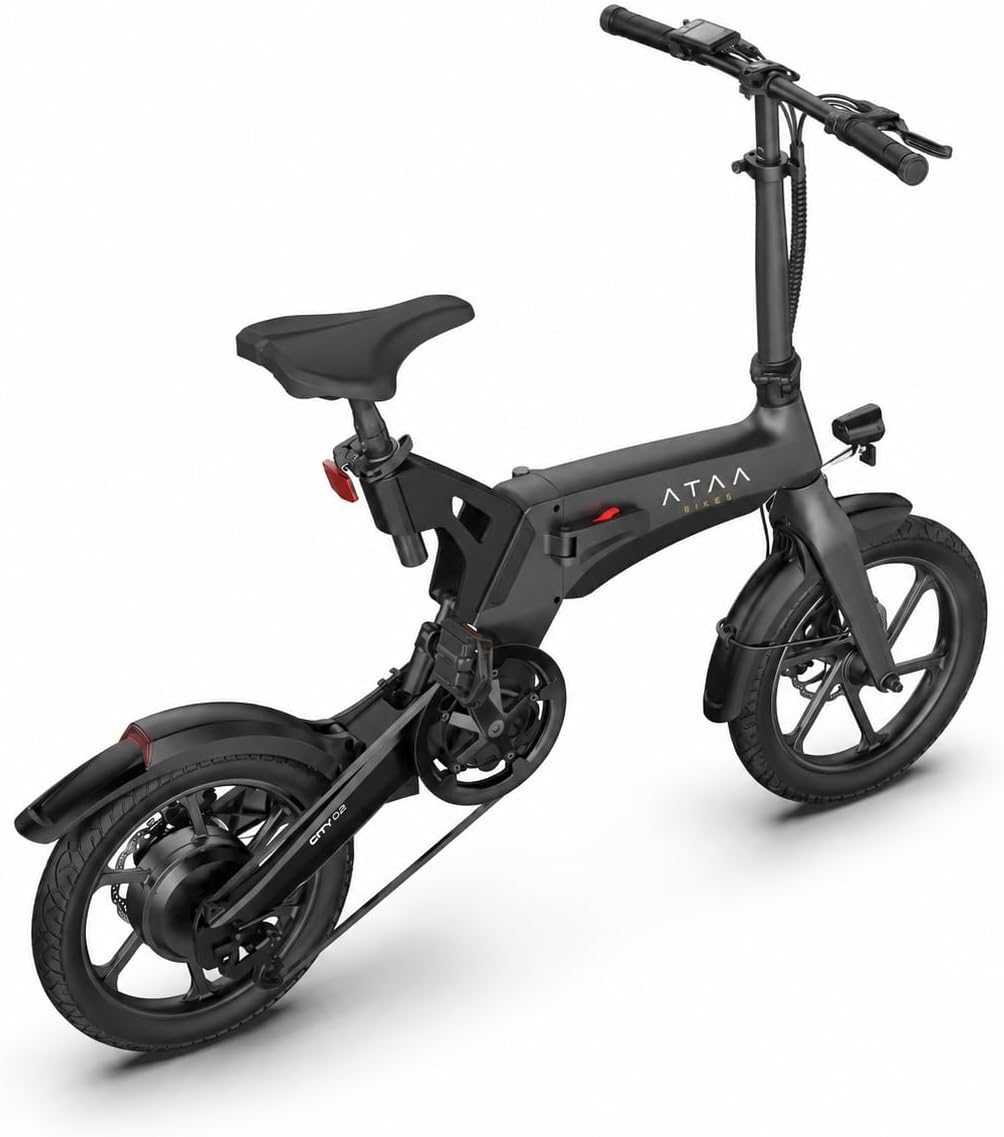 ATAA City 00 – Vélo Électrique Pliable 18.9 kg Cadre Magnésium 250W 36V 7.8Ah 58 km Courroie CE Noir – Vitesse max 25 km/h