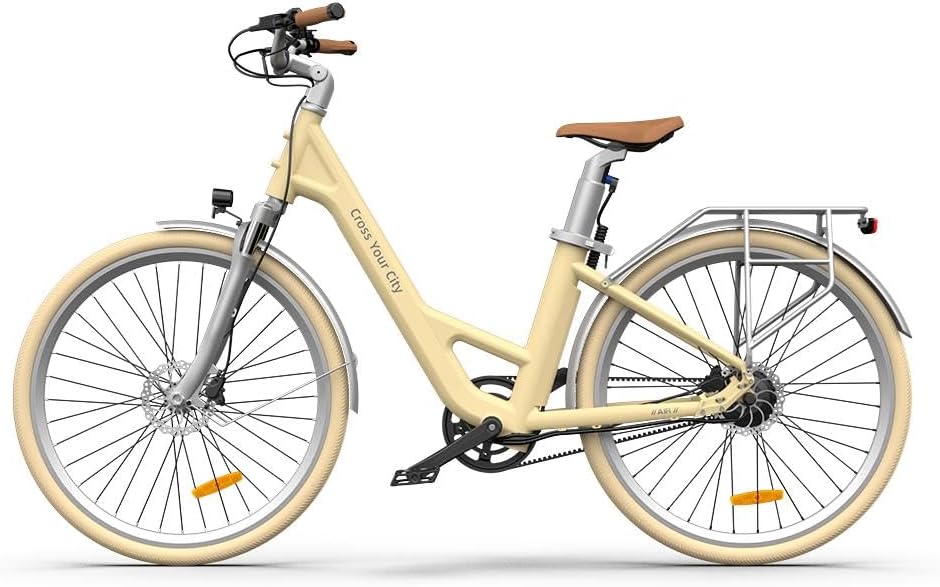 ADO Air 28*2 – Vélo Électrique Urbain 28'' Moteur 250W 36V 9.6Ah 100 km Courroie Silencieuse 2 Paniers APP – Vitesse max 25 km/h