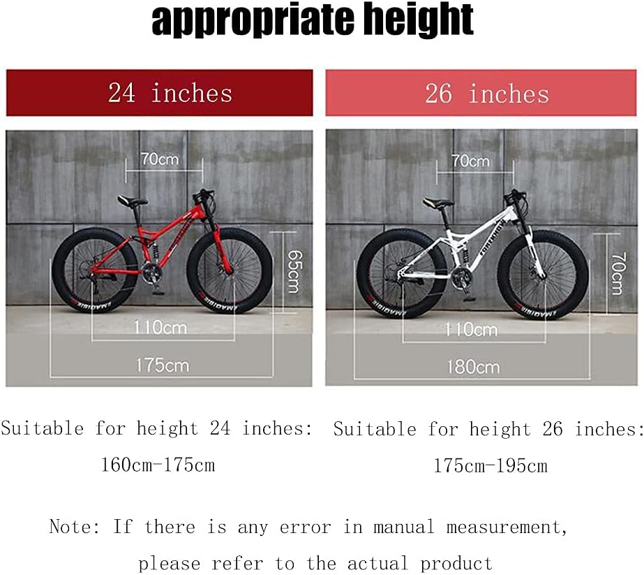 VTT Fat Tire 26'' Hardtail – 21 Vitesses, Double Suspension, Freins à Disque, Tout-Terrain, Noir