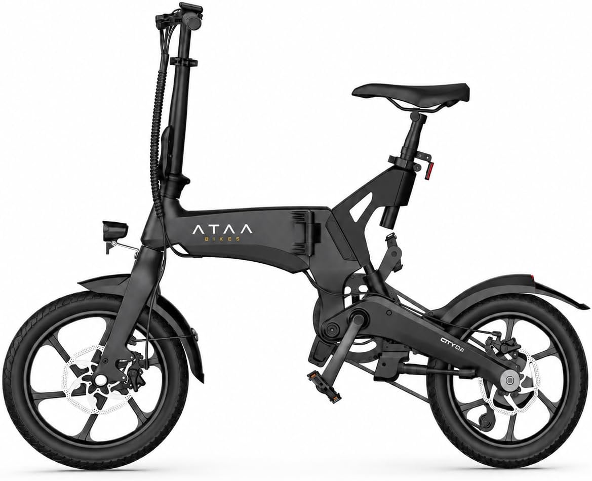 ATAA City 00 – Vélo Électrique Pliable 18.9 kg Cadre Magnésium 250W 36V 7.8Ah 58 km Courroie CE Noir – Vitesse max 25 km/h