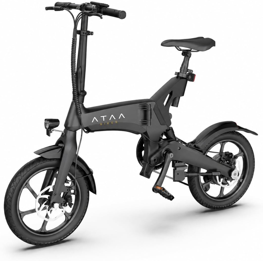 ATAA City 00 – Vélo Électrique Pliable 18.9 kg Cadre Magnésium 250W 36V 7.8Ah 58 km Courroie CE Noir – Vitesse max 25 km/h