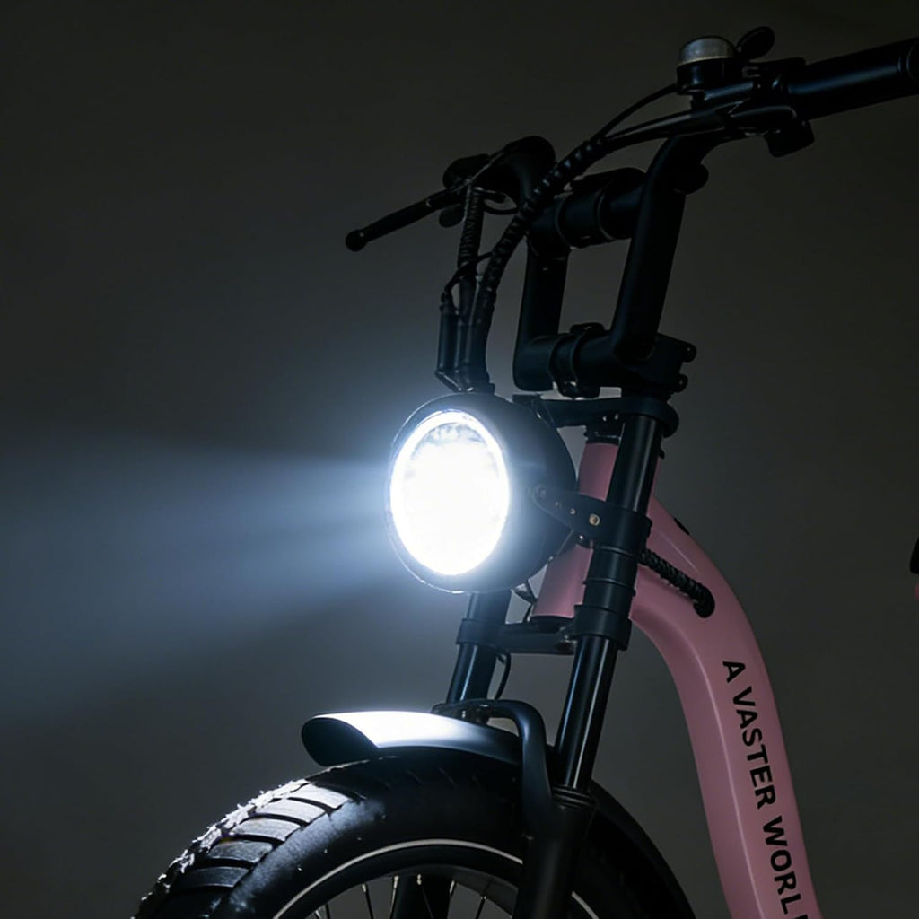 AVDLEU Fat Bike Électrique 16''x3.0'' 36V 12.8Ah Double Suspension 7 Vitesses – Vitesse max 25 km/h Rose
