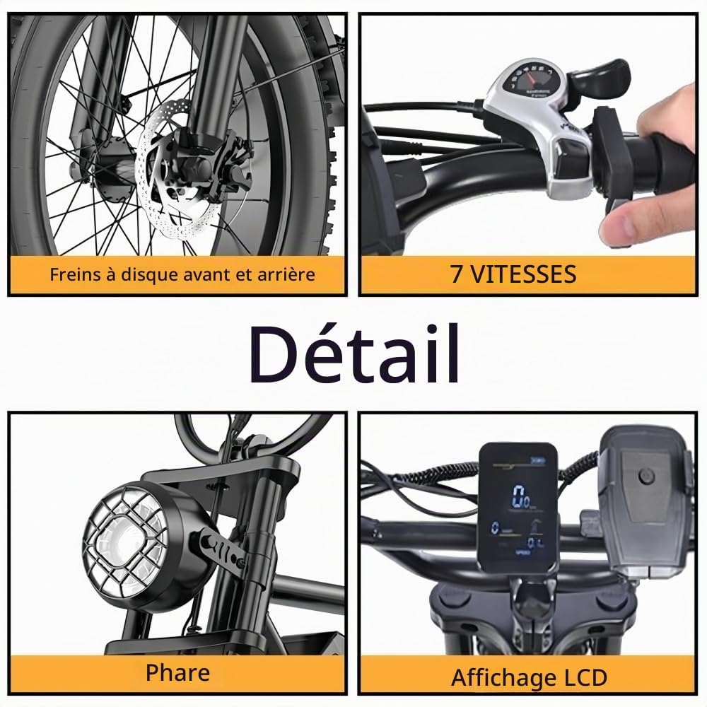 Snokco BK20 – Fat Bike Électrique 20" 48V 20Ah 100 km Double Suspension – Vitesse max 25 km/h CE