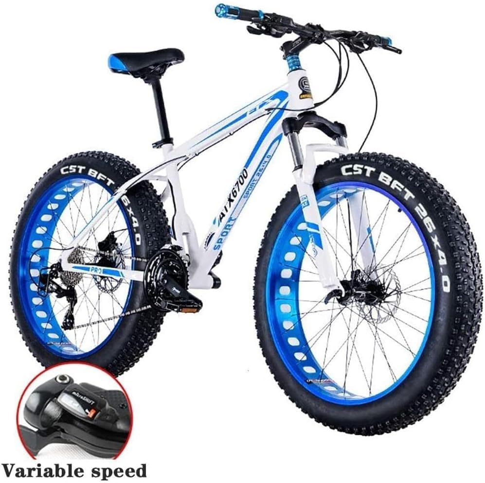 VTT Fat Tire 26'' Suspension Complète – 27/30 Vitesses, Freins Hydrauliques, Charge 200 kg, Pneus 4.0''