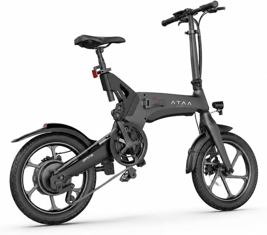ATAA City 00 – Vélo Électrique Pliable 18.9 kg Cadre Magnésium 250W 36V 7.8Ah 58 km Courroie CE Noir – Vitesse max 25 km/h