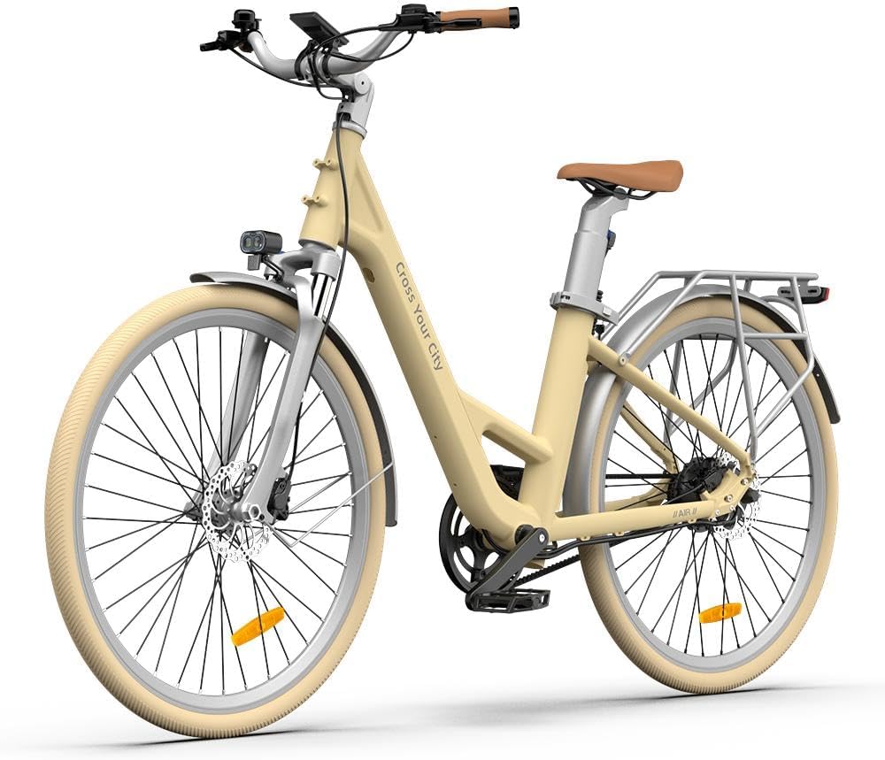 ADO Air 28*2 – Vélo Électrique Urbain 28'' Moteur 250W 36V 9.6Ah 100 km Courroie Silencieuse 2 Paniers APP – Vitesse max 25 km/h