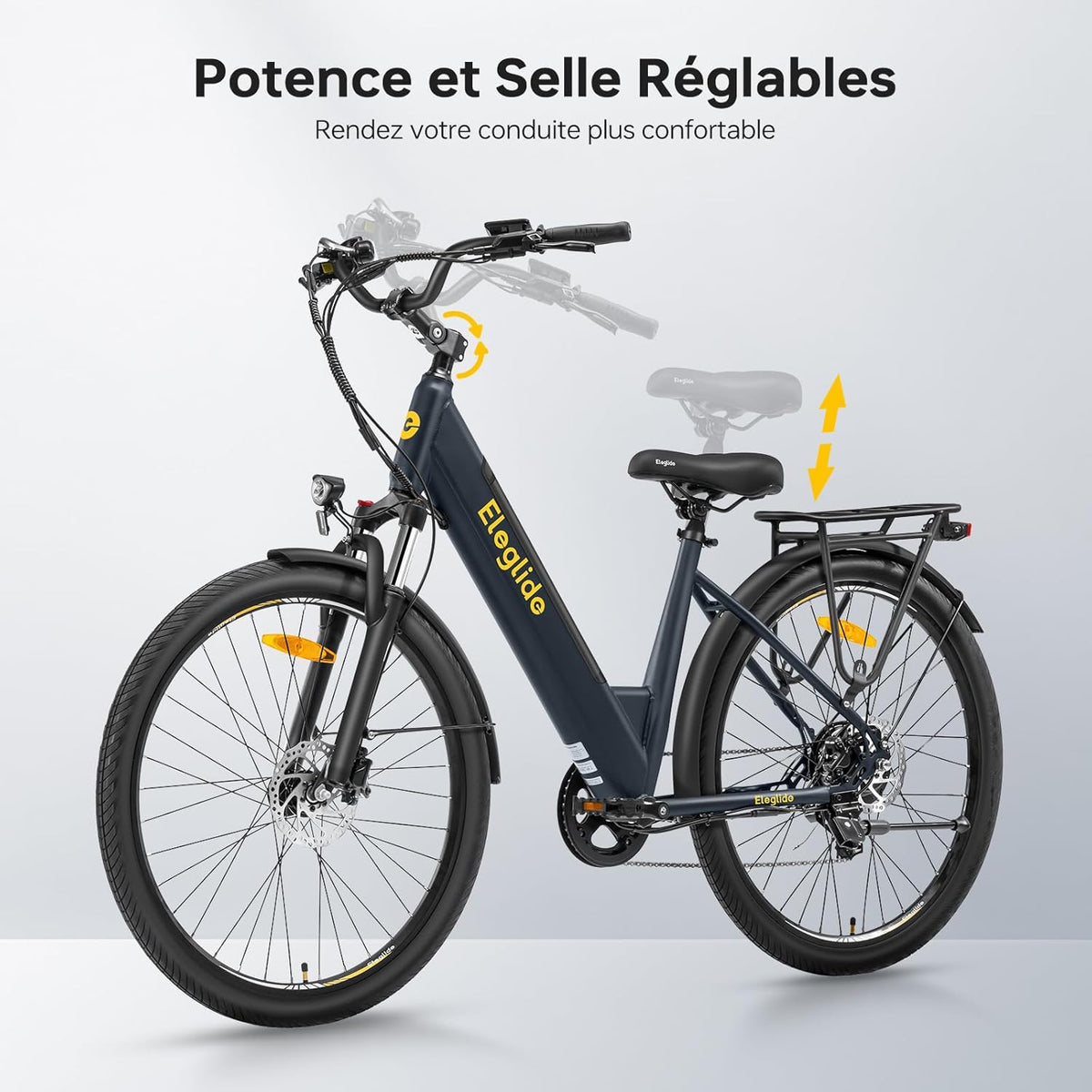 Eleglide T2 – Vélo Électrique Urbain 27.5'' Moteur 250W 45Nm 36V 13Ah 100 km Freins Hydrauliques StVZO Gris – Vitesse max 25 km/h