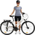 ATTABO Vélo de Trekking Femme 28'' – Cadre Aluminium 6061, 21 Vitesses, Guidon Ergonomique, Blanc