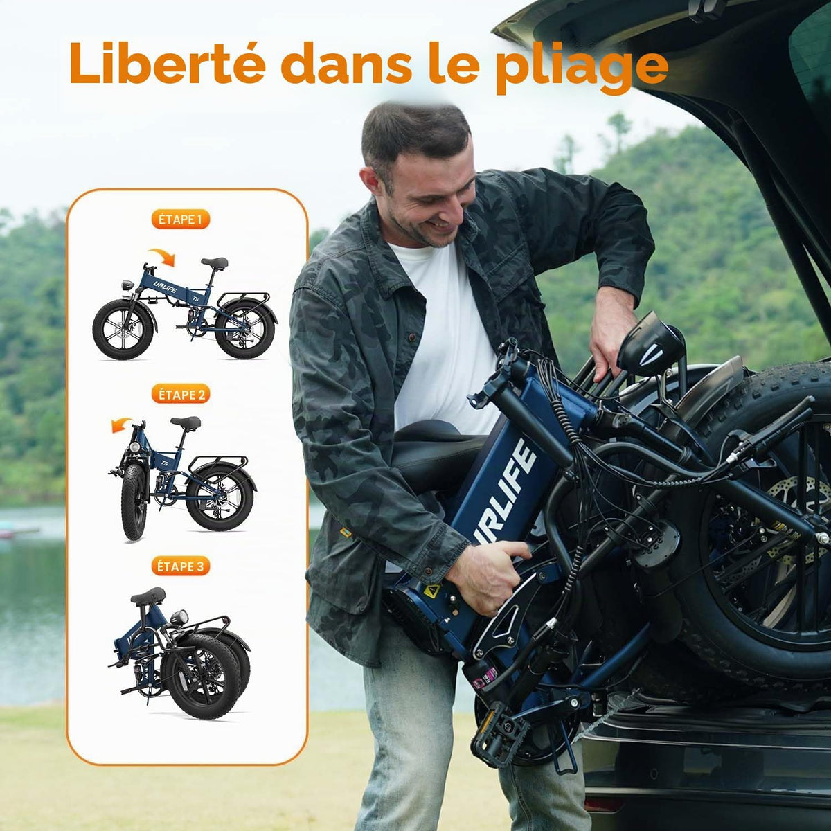 URLIFE T5 – Fat Bike Électrique Pliable 20''x4.0'' 250W 80Nm 48V 13Ah 100 km 7 Vitesses – Vitesse max 25 km/h Bleu