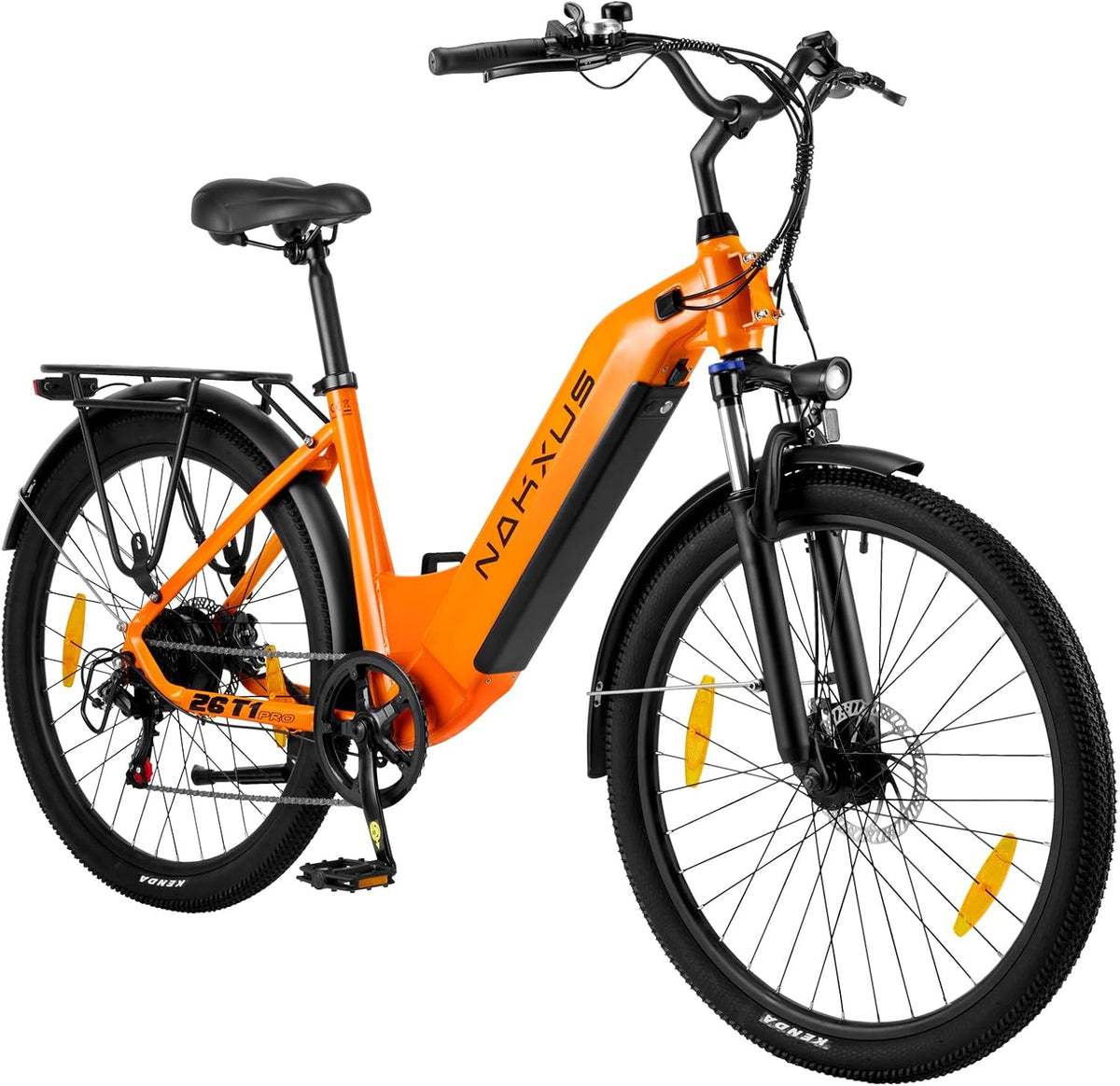 Nakxus 26T1-Pro – Vélo Électrique 26'' Moteur 250W 60Nm 36V 18.2Ah 130 km IPX7 7 Vitesses Orange – Vitesse max 25 km/h