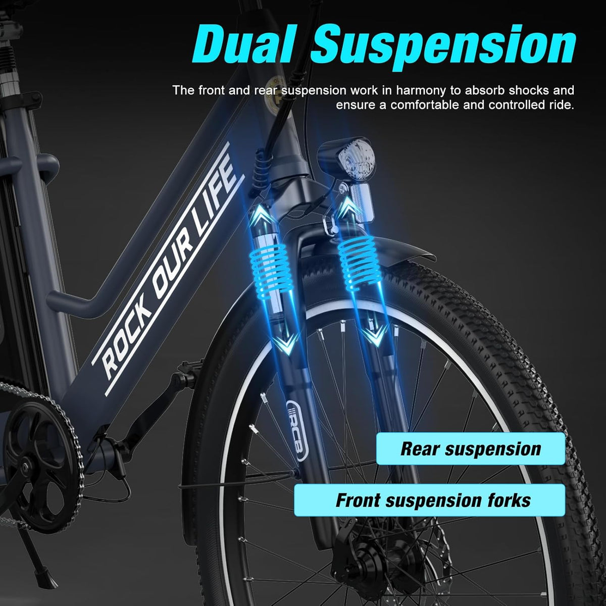 RCB RK8S - Vélo Électrique Urbain 26" | 36V 10,4Ah | 90 km | 250W | Noir – Vitesse max 25 km/h