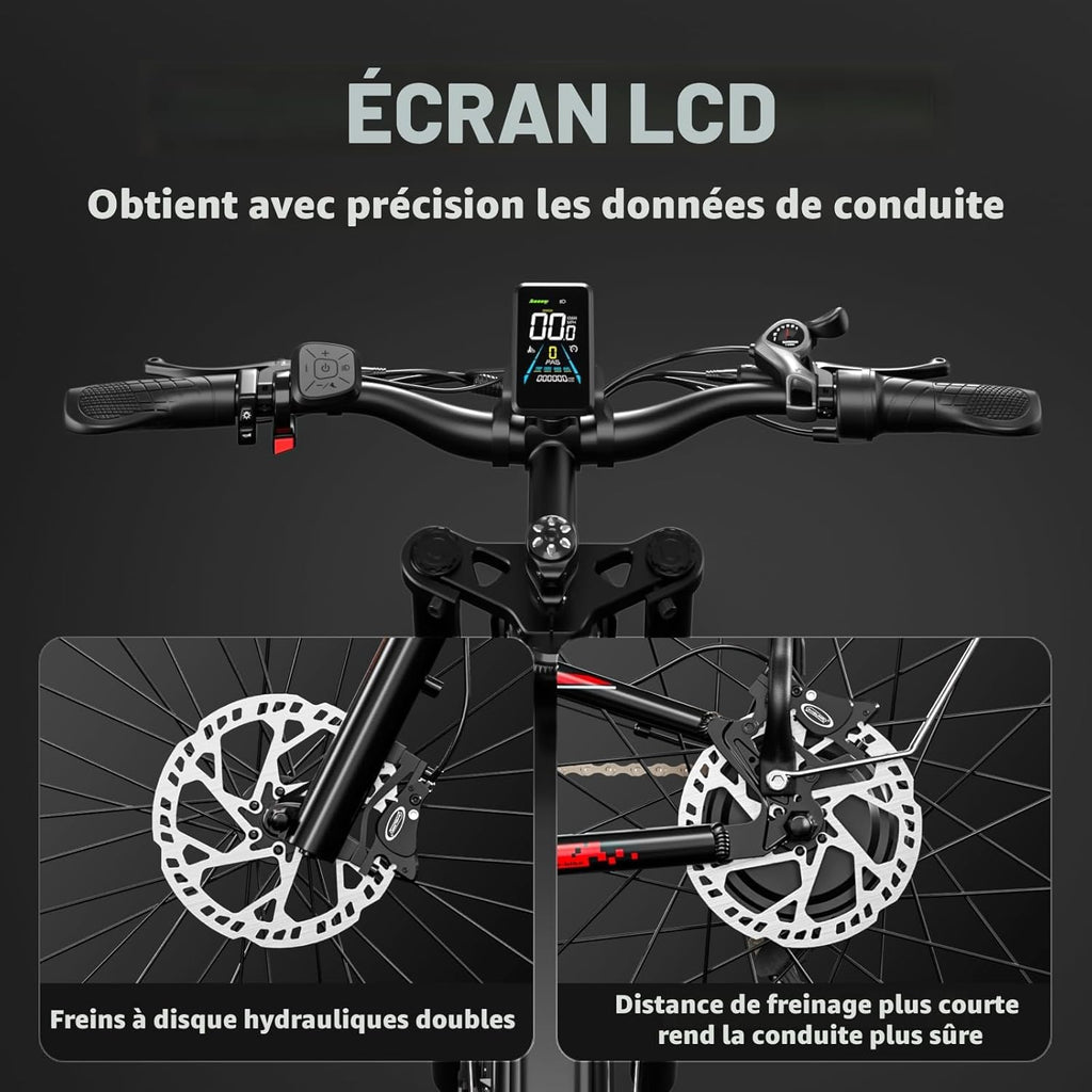 Lohang VTT Électrique 26'' – Moteur 80Nm 48V 18Ah 90 km Suspension Intégrale Freins Hydrauliques 7V Noir – Vitesse max 25 km/h