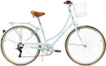 FabricBike Step-City – Vélo de Ville 28'' Cadre Chromoly 7 Vitesses Shimano Porte-Bagages Bleu Ciel
