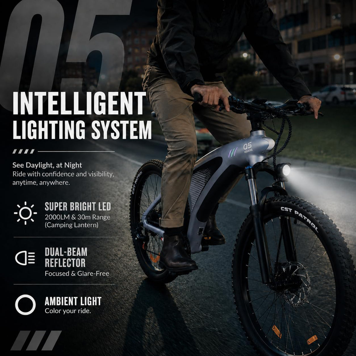 HX Q5 Shark – VTT Électrique 27.5'' Bafang 85Nm 48V 13Ah 60 km – Vitesse max 25 km/h – Design Requin RGB Bleu