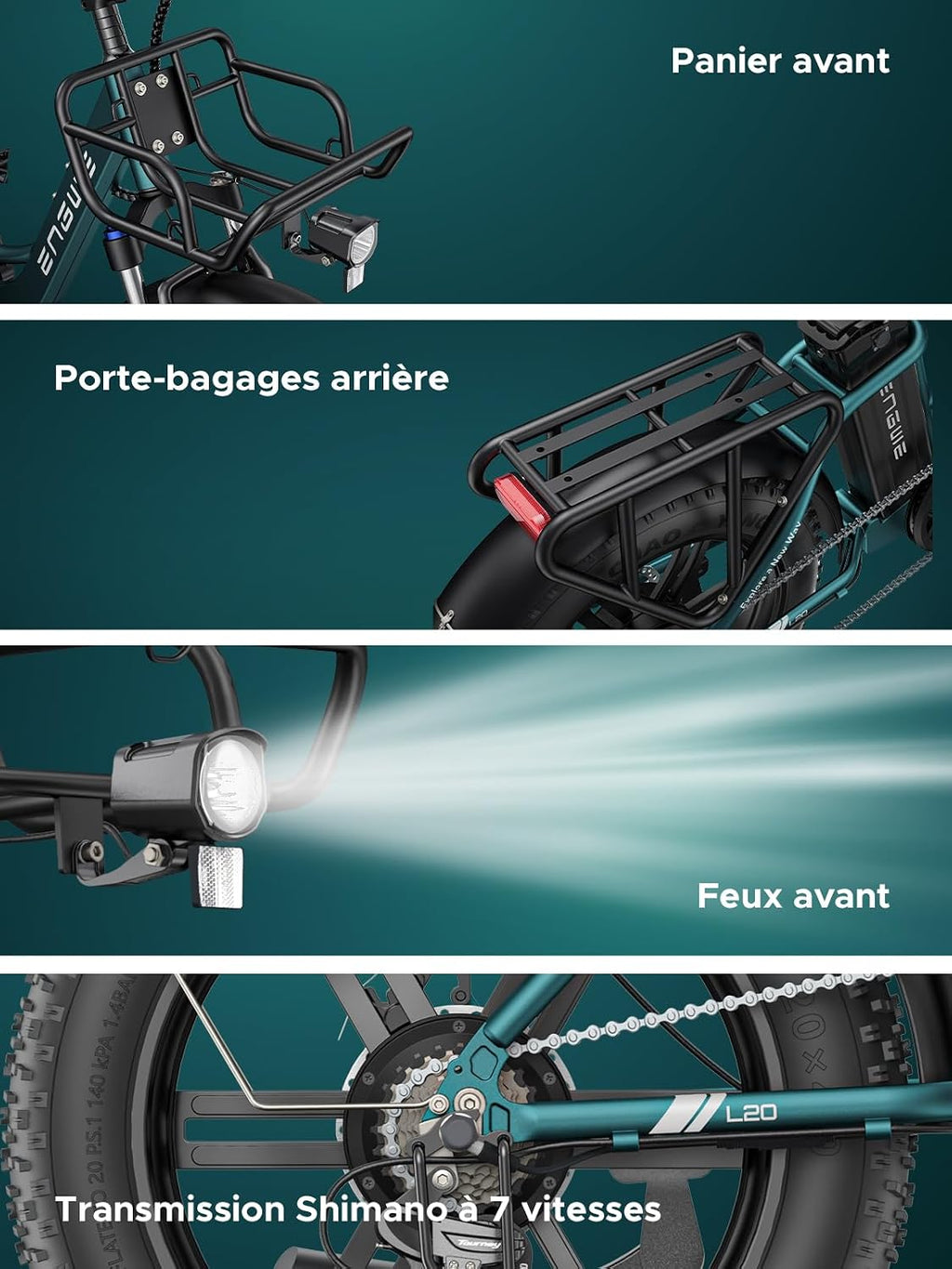 ENGWE L20 Boost – Fat Bike Électrique 20''x4'' 250W 75Nm 48V 13Ah 126 km – Vitesse max 25 km/h – Cadre Bas Noir