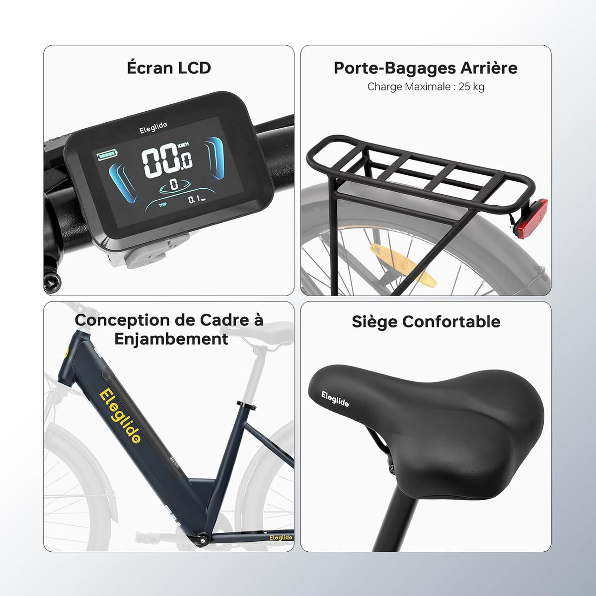 Eleglide T2 – Vélo Électrique Urbain 27.5'' Moteur 250W 45Nm 36V 13Ah 100 km Freins Hydrauliques StVZO Gris – Vitesse max 25 km/h