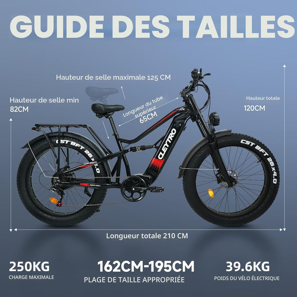 Lohang VTT Électrique 26'' – Moteur 80Nm 48V 18Ah 90 km Suspension Intégrale Freins Hydrauliques 7V Noir – Vitesse max 25 km/h