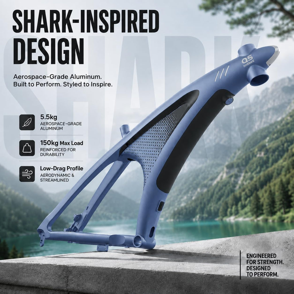 HX Q5 Shark – VTT Électrique 27.5'' Bafang 85Nm 48V 13Ah 60 km – Vitesse max 25 km/h – Design Requin RGB Bleu