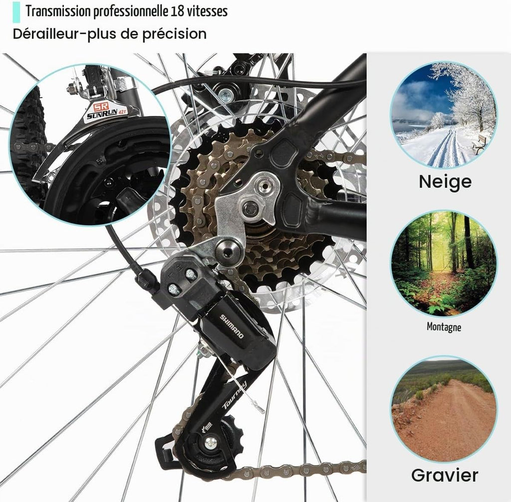 HH HILAND VTT Aluminium – 18 Vitesses, Fourche Suspendue, Freins Disque, Roues 26''/27.5''/29''