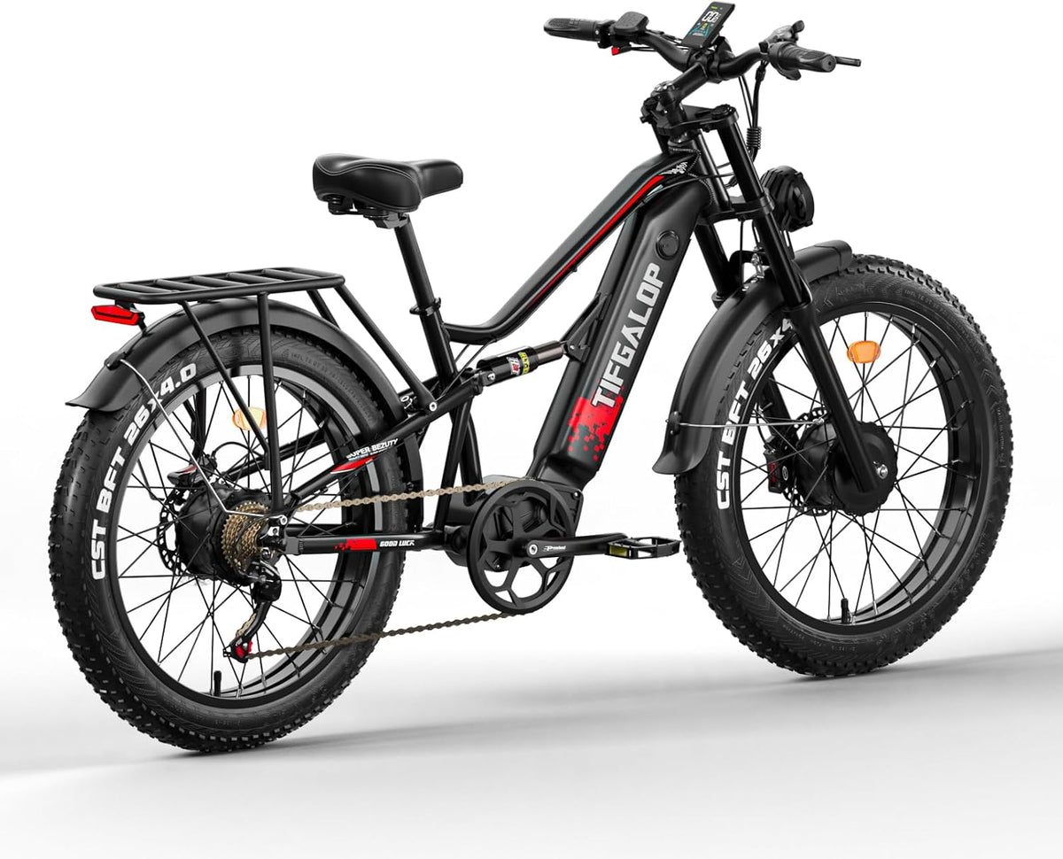 Lohang VTT Électrique 26'' – 52V 21Ah 1102Wh 80 km Suspension Intégrale – Vitesse max 25 km/h Noir