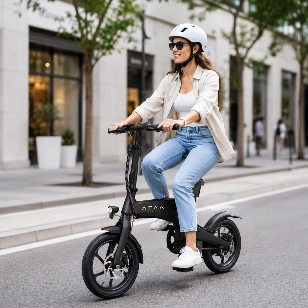 ATAA City 00 – Vélo Électrique Pliable 18.9 kg Cadre Magnésium 250W 36V 7.8Ah 58 km Courroie CE Noir – Vitesse max 25 km/h