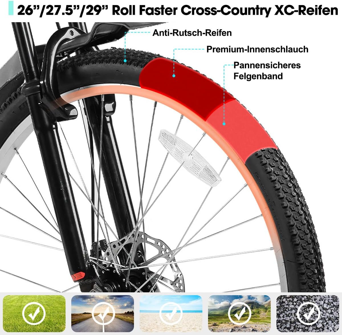 HH HILAND VTT Aluminium – 18 Vitesses, Fourche Suspendue, Freins Disque, Roues 26''/27.5''/29''