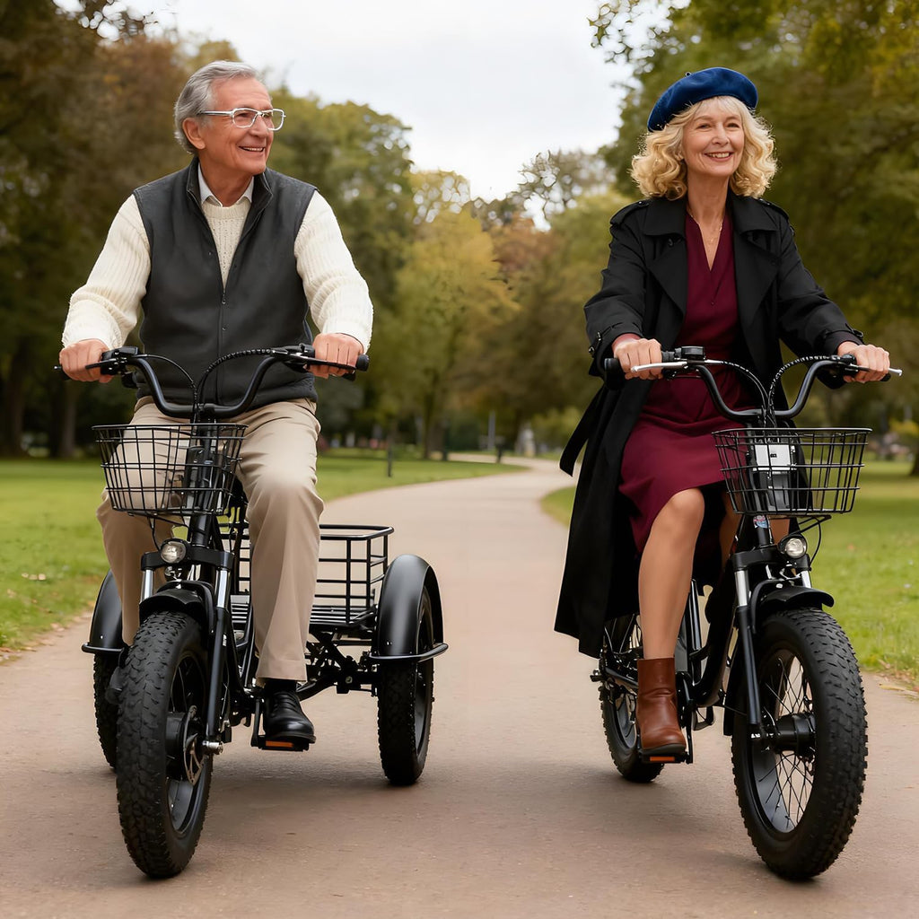 Tricycle Électrique Adulte Fat Tire 20''x4.0'' – Batterie 48V 12Ah – Vitesse max 25 km/h – Cadre Bas, Grand Panier