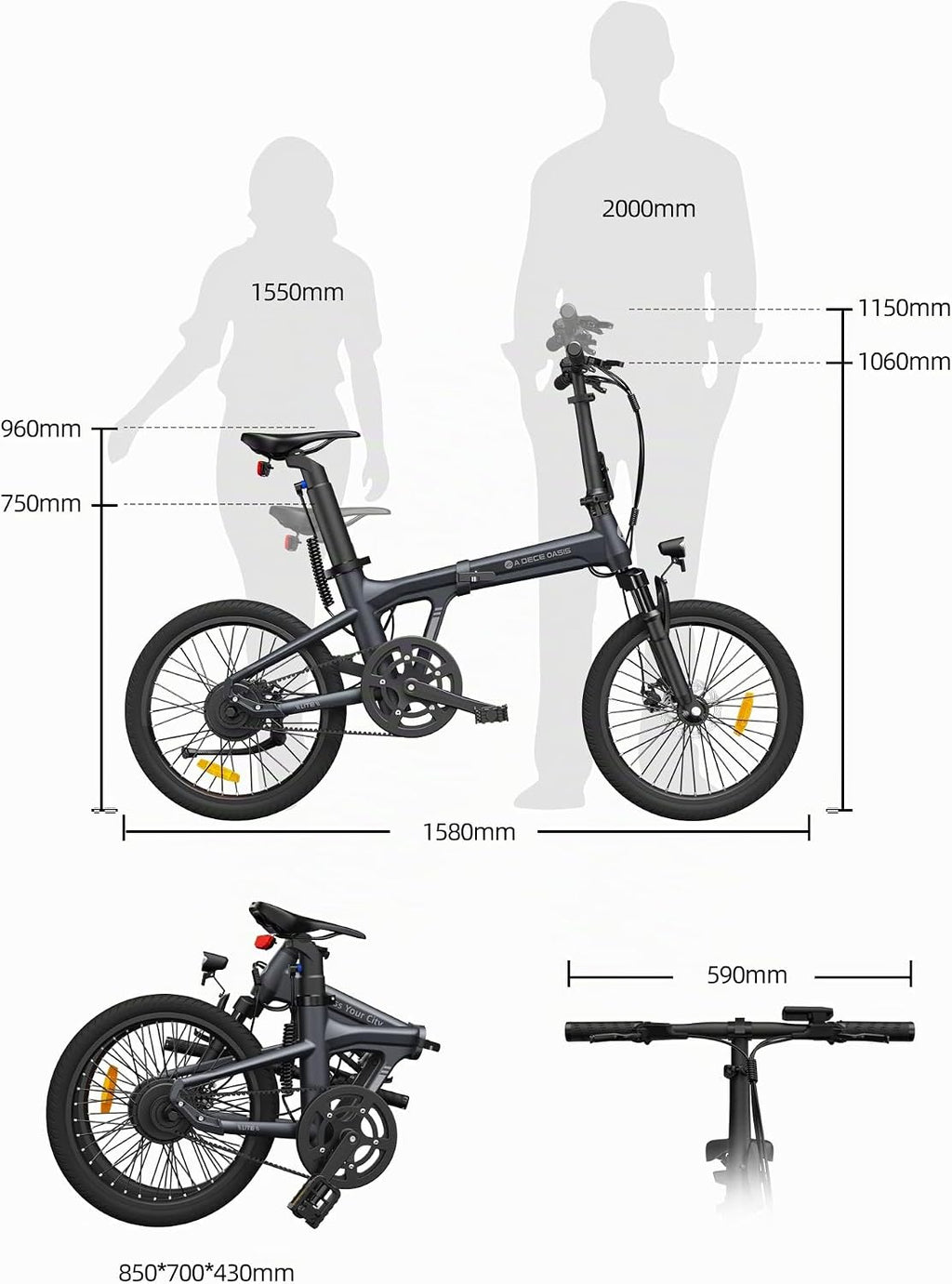 ADO Air 20 Ultra 2026 – Vélo Électrique Pliable 20'' Moteur Bafang 250W Courroie 100 km APP NFC Bleu – Vitesse max 25 km/h