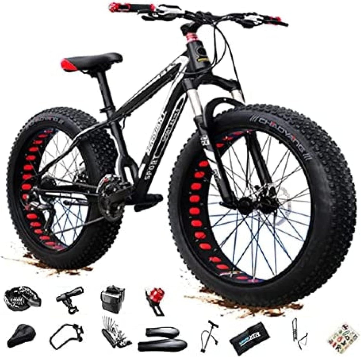 VTT Fat Tire 26''x4.0'' Aluminium – 27 Vitesses, Suspension Avant 100mm, Freins Disque, Adulte
