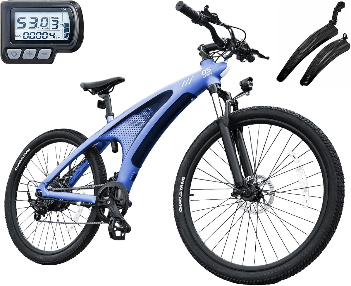 HX Q5 Shark – VTT Électrique 27.5'' Bafang 85Nm 48V 13Ah 60 km – Vitesse max 25 km/h – Design Requin RGB Bleu