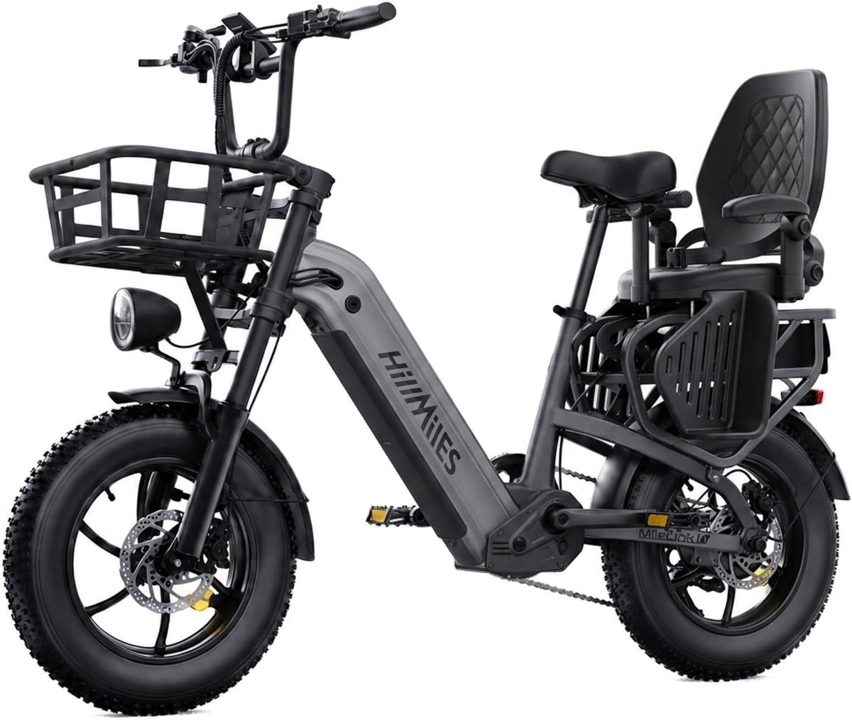 HillMiles Milelink1 - Vélo Électrique Fat Bike 16" | 120-250 km | 864 Wh | Gris Métallisé – Vitesse max 25 km/h