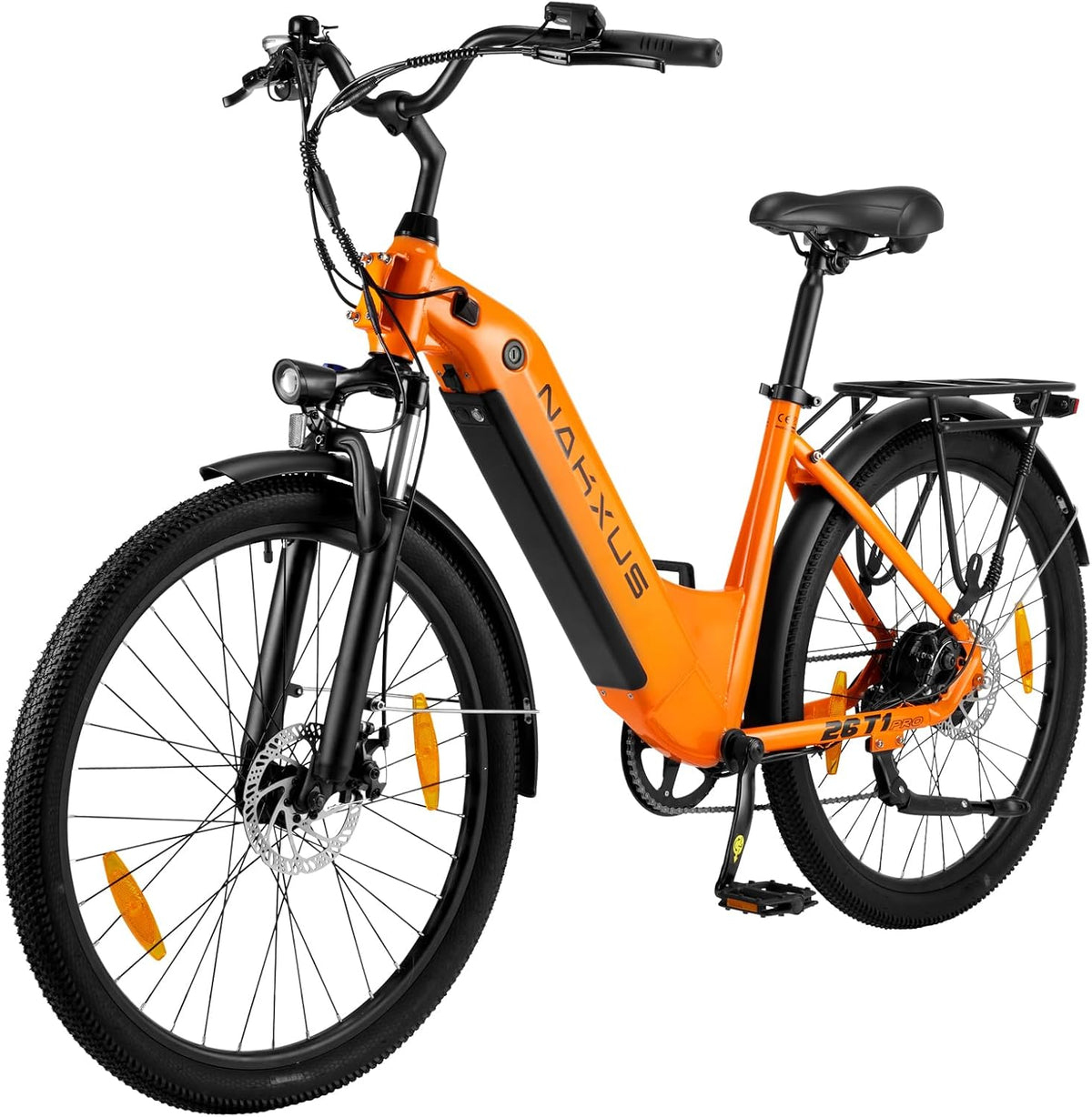 Nakxus 26T1-Pro – Vélo Électrique 26'' Moteur 250W 60Nm 36V 18.2Ah 130 km IPX7 7 Vitesses Orange – Vitesse max 25 km/h