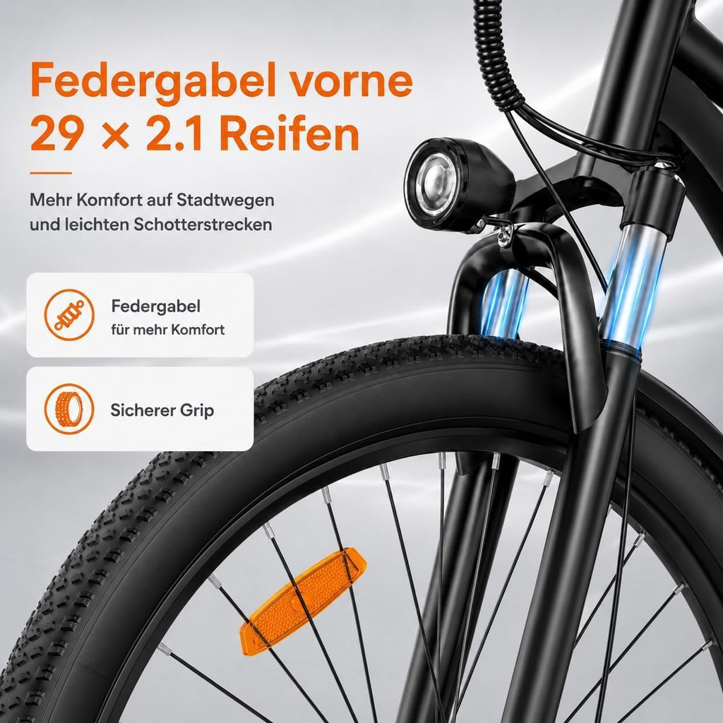 ZAZAWORK CF29 – Vélo Électrique 29'' 250W 48V 15Ah 100 km 21 Vitesses – Vitesse max 25 km/h Blanc/Vert