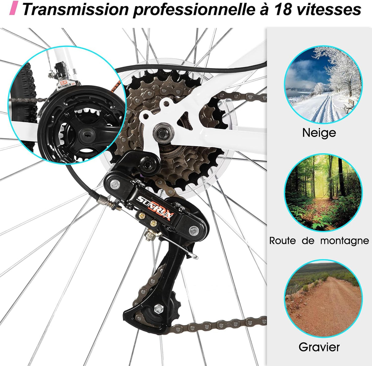 HH HILAND VTT Femme 26'' – 18 Vitesses, Fourche Suspendue, Freins en V, Taille S, Blanc