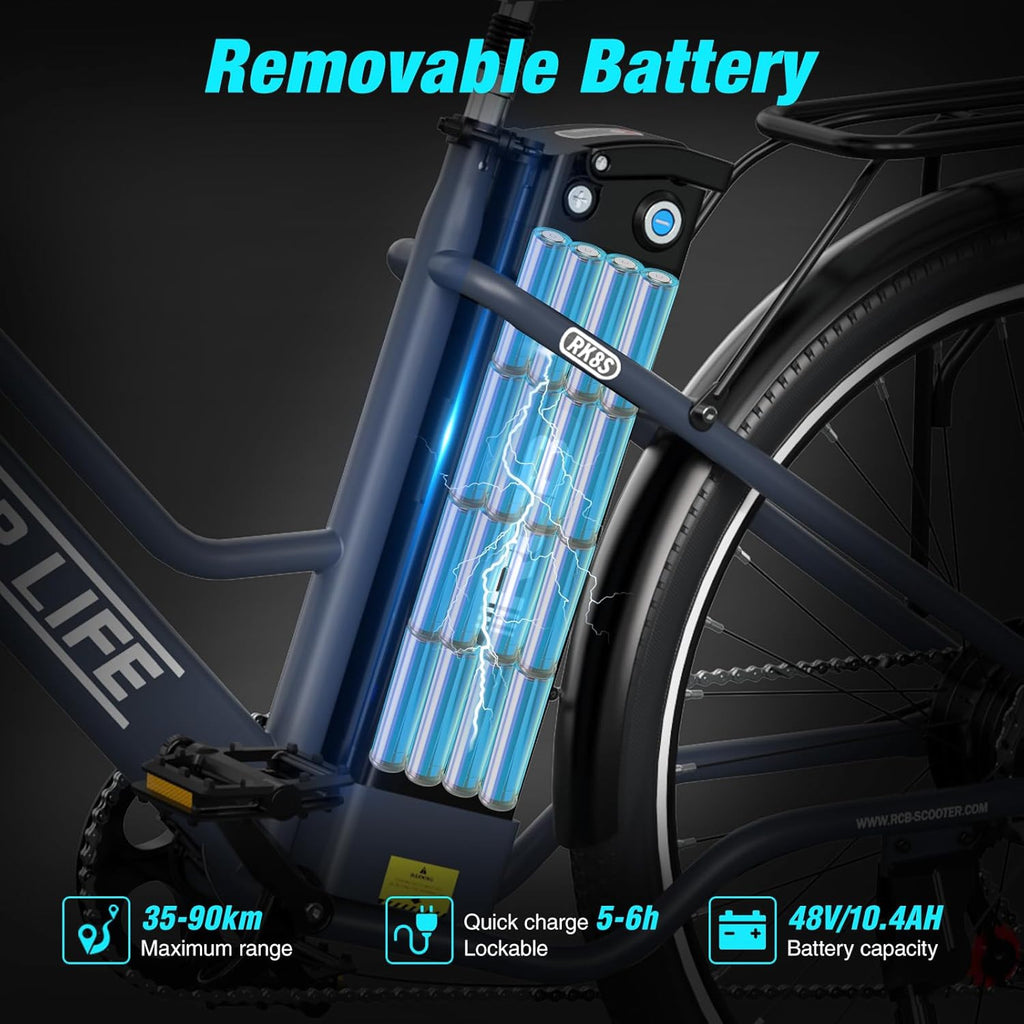 RCB RK8S - Vélo Électrique Urbain 26" | 36V 10,4Ah | 90 km | 250W | Noir – Vitesse max 25 km/h