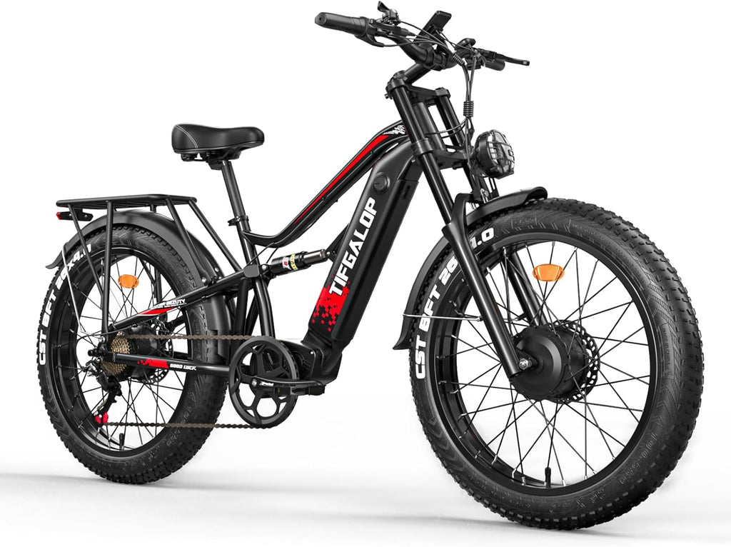 Lohang VTT Électrique 26'' – 52V 21Ah 1102Wh 80 km Suspension Intégrale – Vitesse max 25 km/h Noir