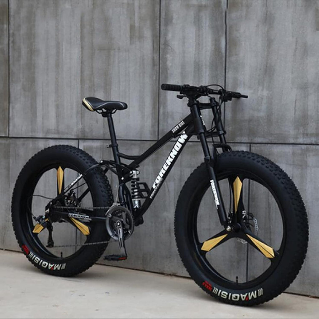 VTT Fat Tire 26'' Hardtail – 21 Vitesses, Double Suspension, Freins à Disque, Tout-Terrain, Noir