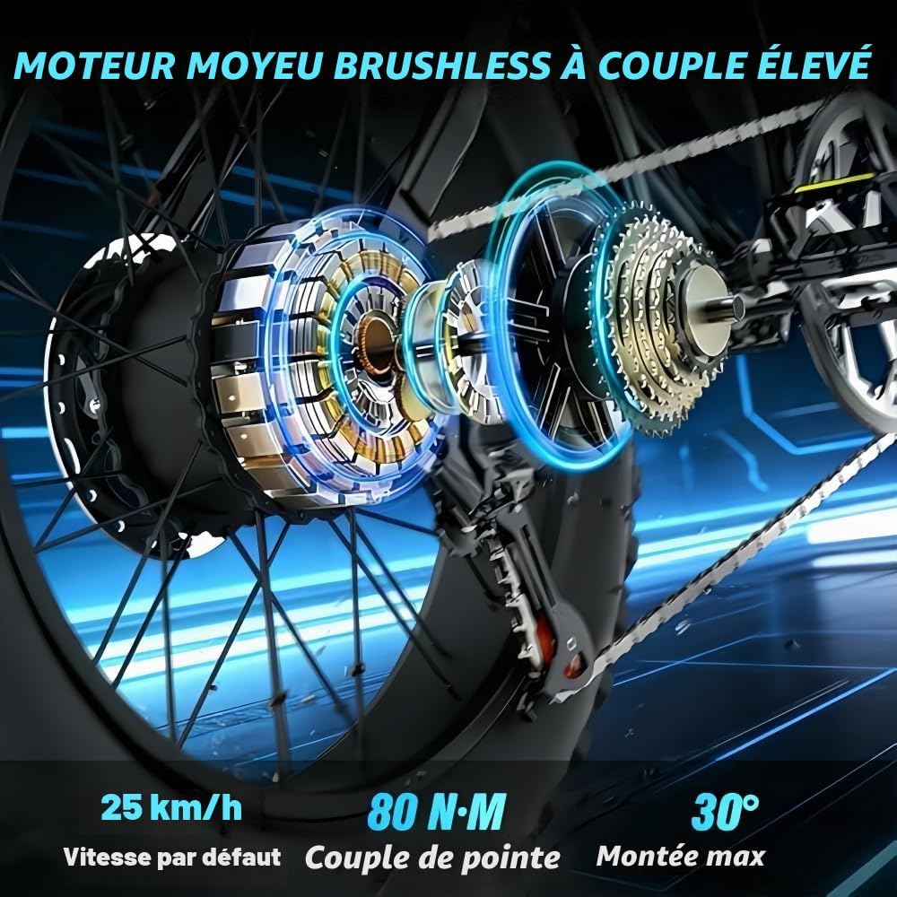 Snokco BK20 – Fat Bike Électrique 20" 48V 20Ah 100 km Double Suspension – Vitesse max 25 km/h CE