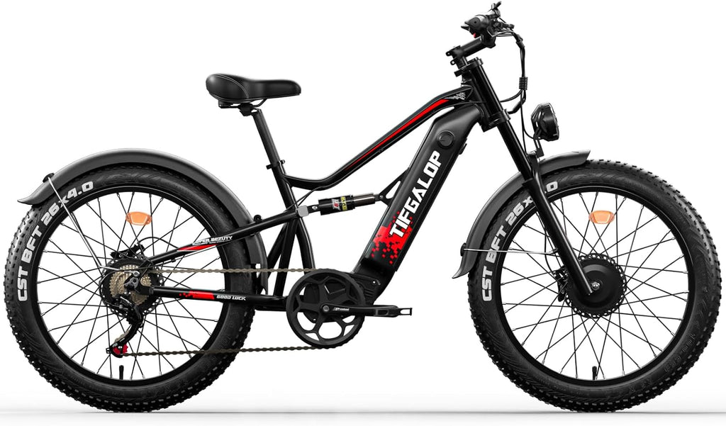 Lohang VTT Électrique 26'' – 52V 21Ah 1102Wh 80 km Suspension Intégrale – Vitesse max 25 km/h Noir