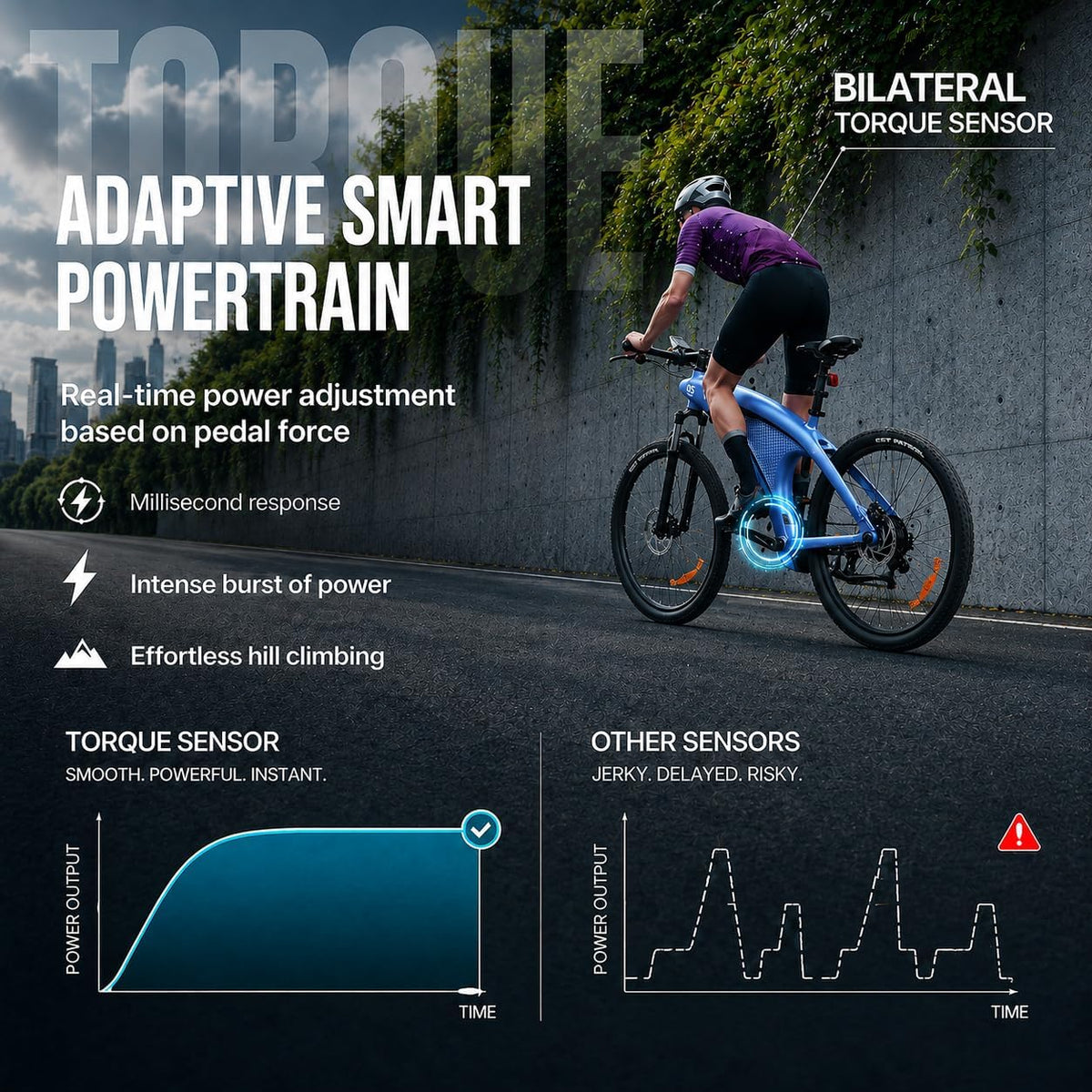 HX Q5 Shark – VTT Électrique 27.5'' Bafang 85Nm 48V 13Ah 60 km – Vitesse max 25 km/h – Design Requin RGB Bleu