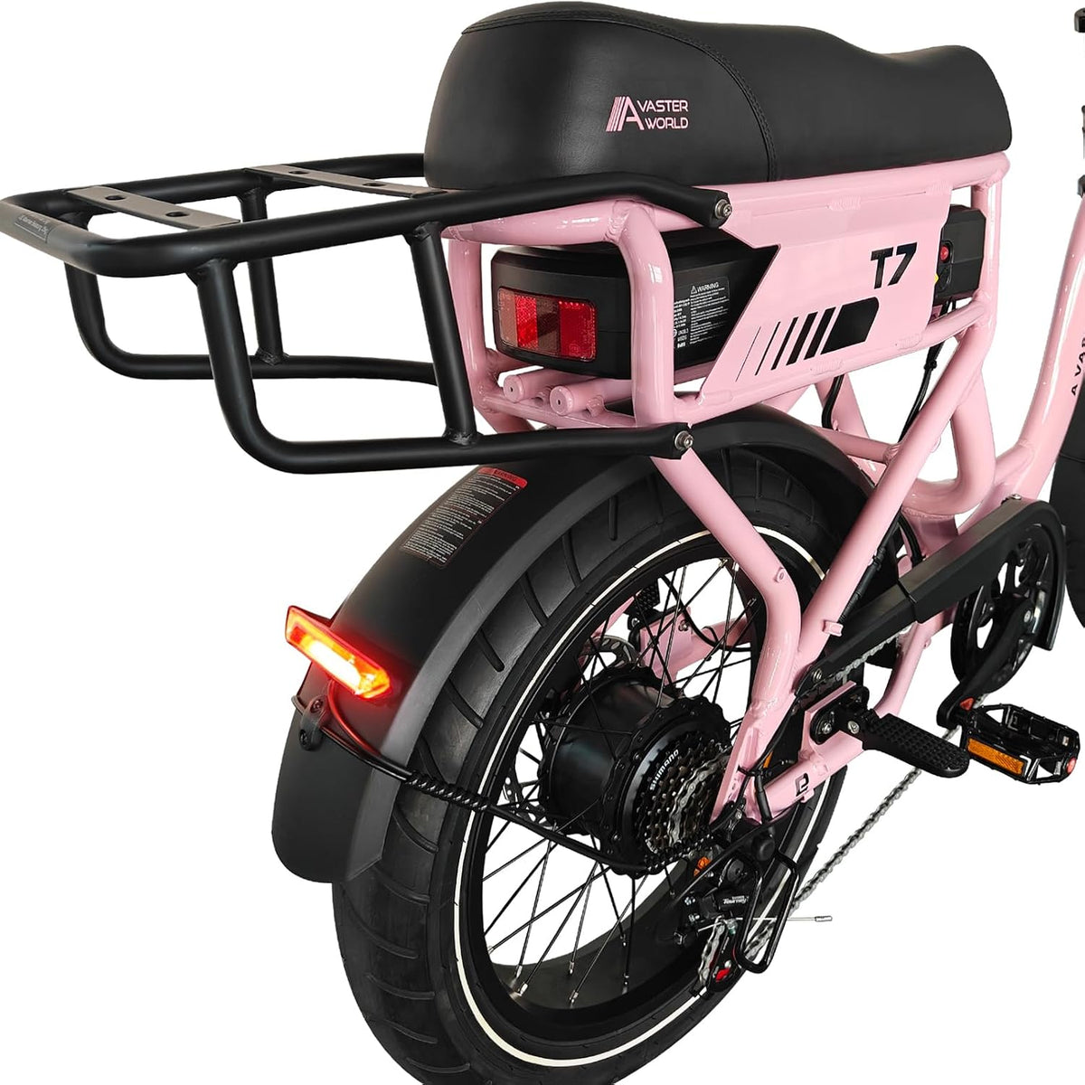 AVDLEU Fat Bike Électrique 16''x3.0'' 36V 12.8Ah Double Suspension 7 Vitesses – Vitesse max 25 km/h Rose