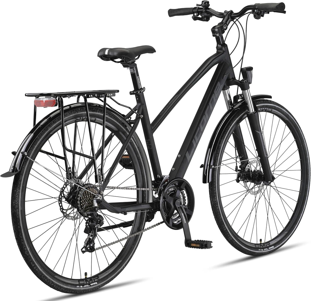 Licorne Bike Vélo de Trekking 28'' – Cadre Aluminium, 21 Vitesses, Freins Disque, Éclairage StVZO, Noir
