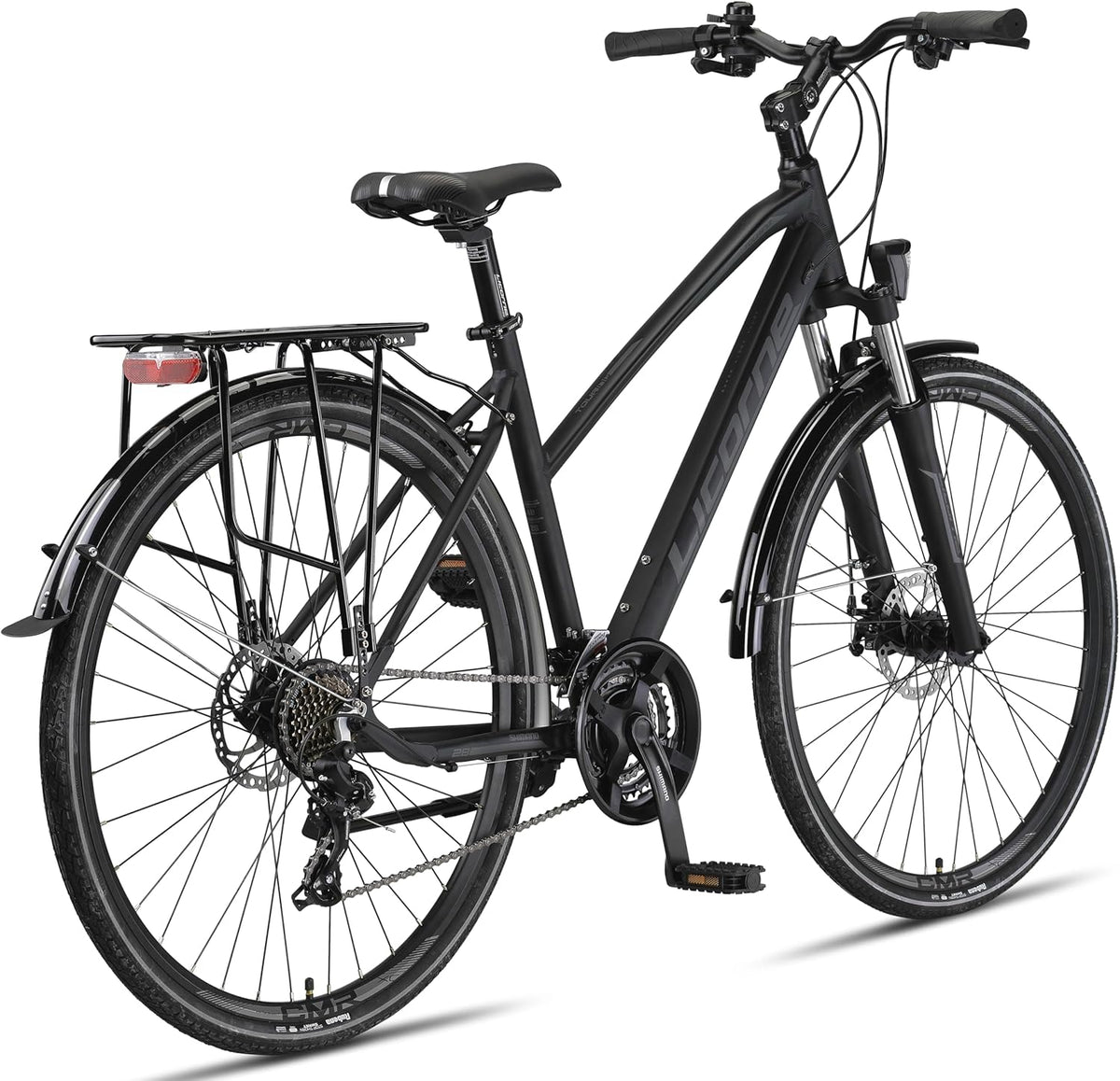 Licorne Bike Vélo de Trekking 28'' – Cadre Aluminium, 21 Vitesses, Freins Disque, Éclairage StVZO, Noir