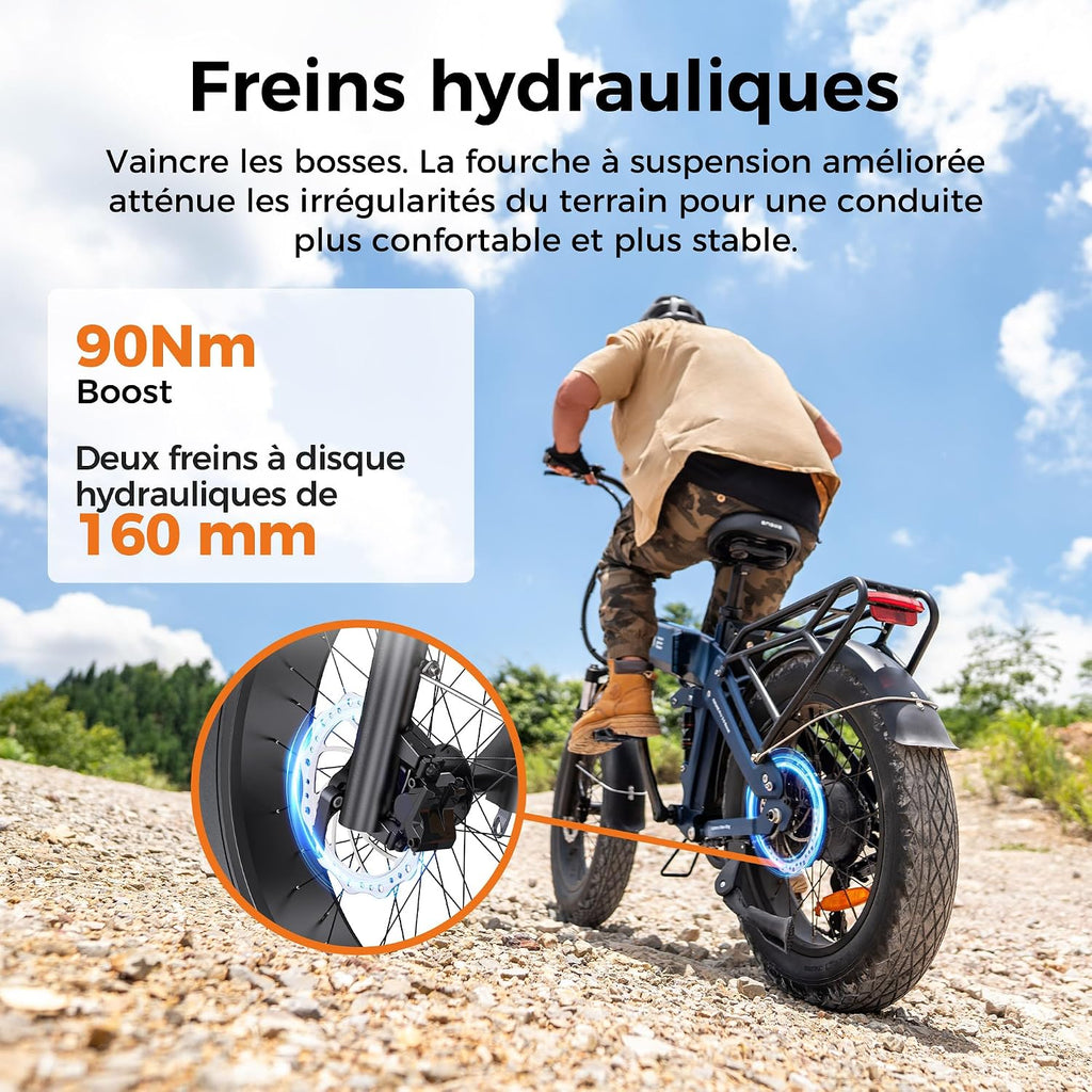 ENGWE Engine Pro 3.0 Boost – Fat Bike Électrique Pliable 20'' 250W 90Nm 48V 15Ah 130 km – Vitesse max 25 km/h GPS IOT
