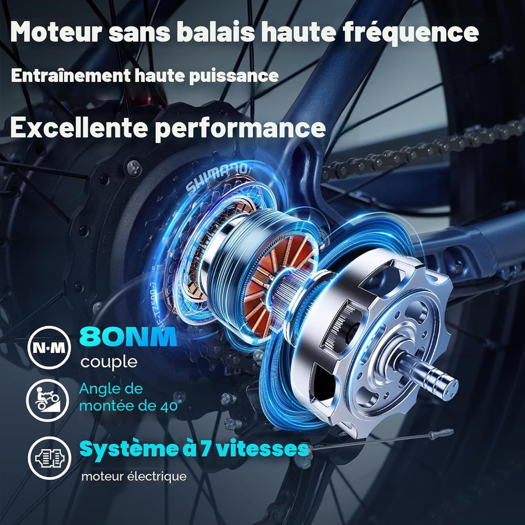 Lohang VTT Électrique 26'' – Moteur 80Nm 48V 18Ah 90 km Suspension Intégrale Freins Hydrauliques 7V Noir – Vitesse max 25 km/h