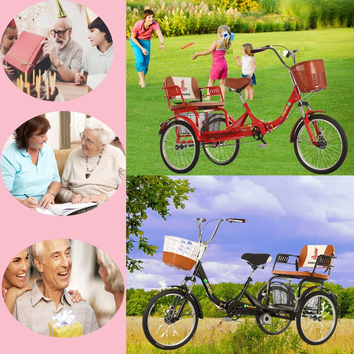 Tricycle Adulte avec Siège – Vélo 3 Roues 50,8 cm, Panier Arrière, Stabilité et Confort
