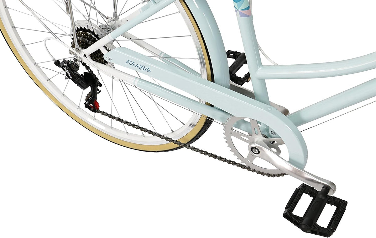 FabricBike Step-City – Vélo de Ville 28'' Cadre Chromoly 7 Vitesses Shimano Porte-Bagages Bleu Ciel